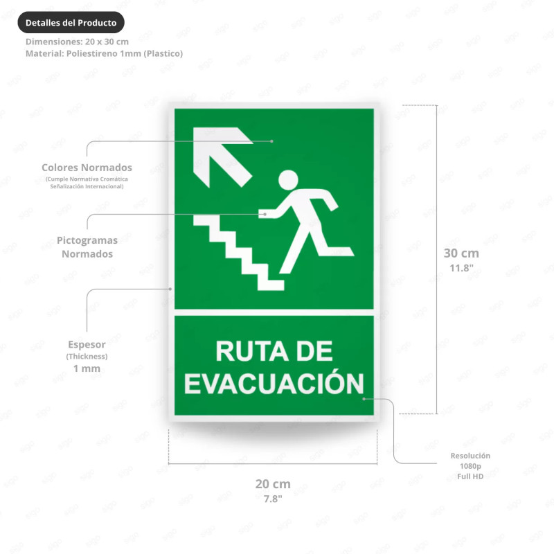 ‣ Rótulo de Ruta de Evacuación - Ruta de Evacuación flecha pa...| SIGO