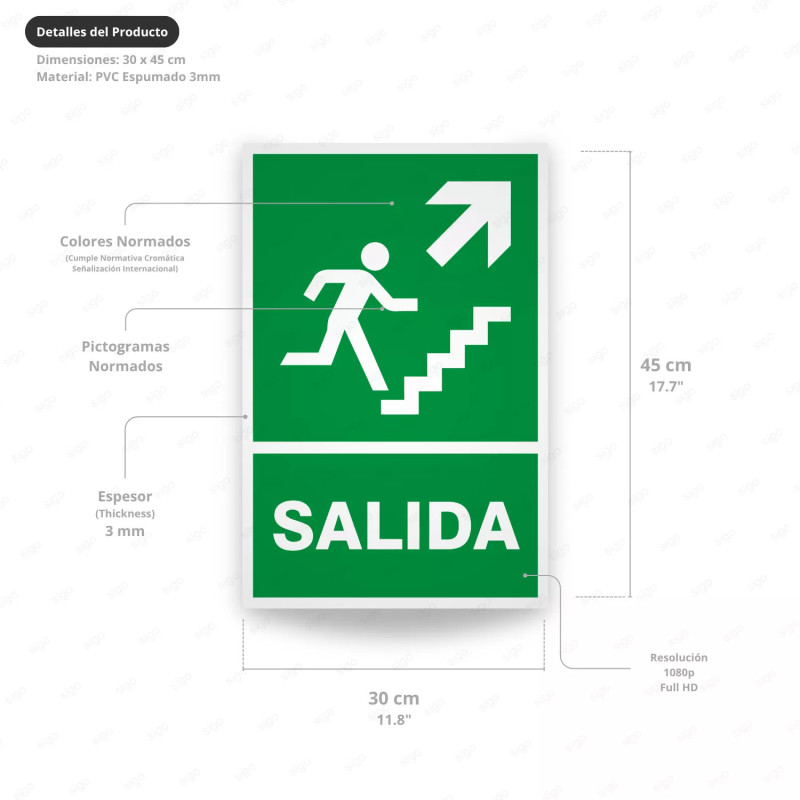 ‣ Rótulo de Ruta de Evacuación - Salida flecha arriba lado d... | SIGO