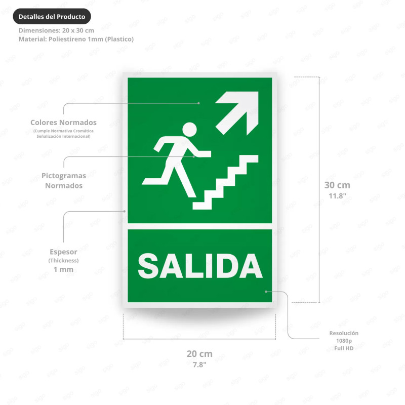 ‣ Rótulo de Ruta de Evacuación - Salida flecha arriba lado d... | SIGO