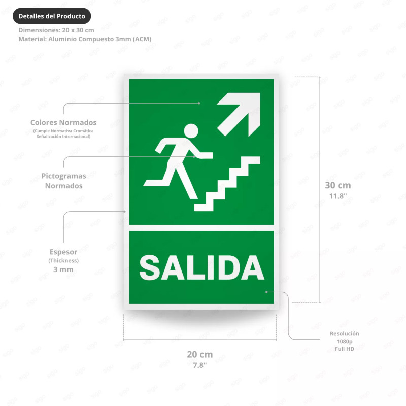 ‣ Rótulo de Ruta de Evacuación - Salida flecha arriba lado d... | SIGO