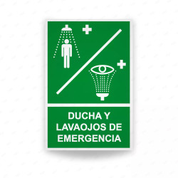 Rótulo de Ruta de Evacuación - Ducha y Lavaojos de Emergencia | Cod. EV-061
