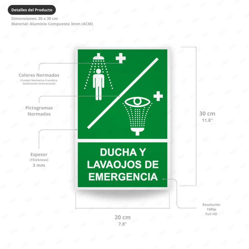 ‣ Rótulo de Ruta de Evacuación - Ducha y Lavaojos de Emerge...  | SIGO