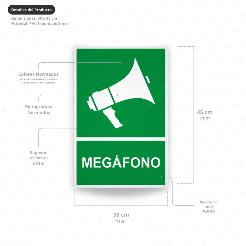 ‣ Rótulo de Ruta de Evacuación - Megáfono | SIGO