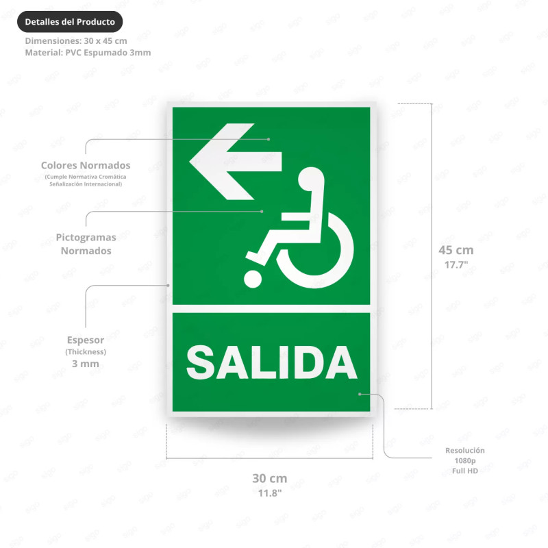 ‣ Rótulo de Ruta de Evacuación - Salida Personas Discapacita... | SIGO