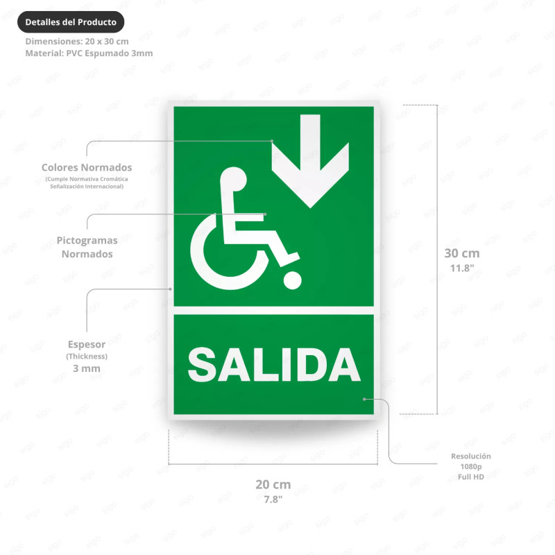 ‣ Rótulo de Ruta de Evacuación - Salida Personas Discapacita... | SIGO