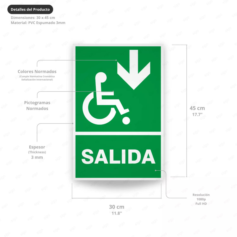 ‣ Rótulo de Ruta de Evacuación - Salida Personas Discapacita... | SIGO