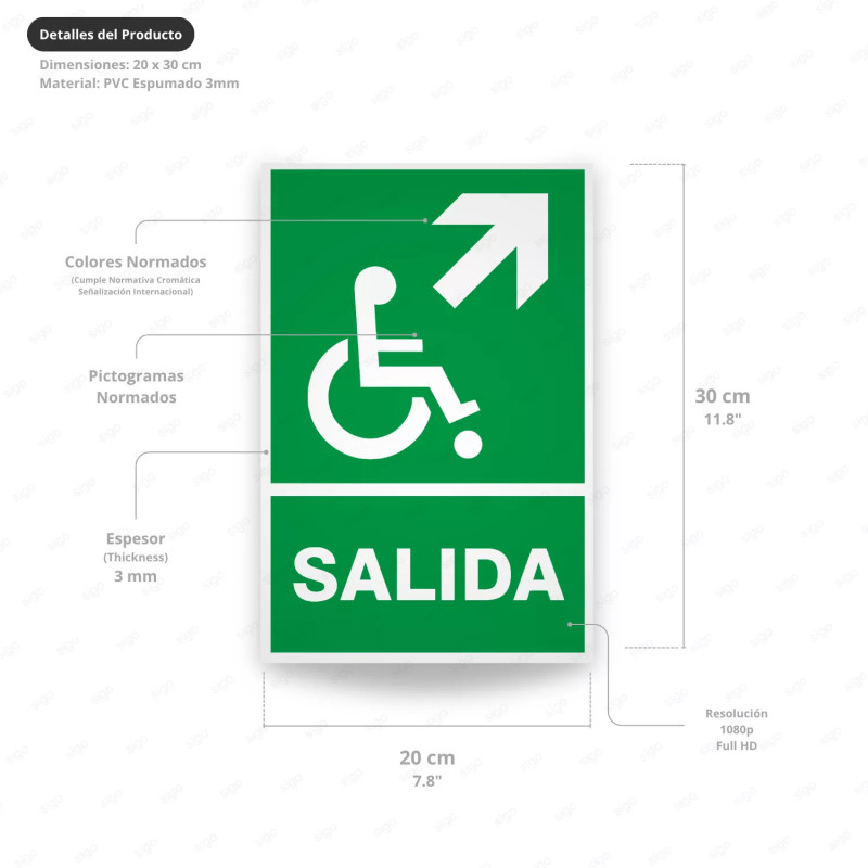 ‣ Rótulo de Ruta de Evacuación - Salida Personas Discapacita... | SIGO