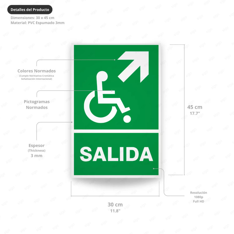 ‣ Rótulo de Ruta de Evacuación - Salida Personas Discapacita... | SIGO
