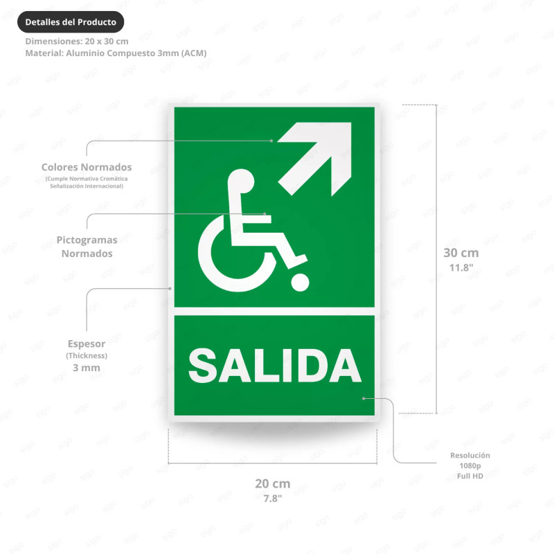 ‣ Rótulo de Ruta de Evacuación - Salida Personas Discapacita... | SIGO