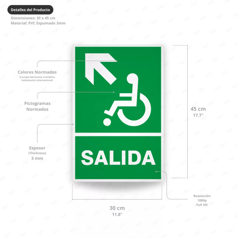 ‣ Rótulo de Ruta de Evacuación - Salida Personas Discapacita... | SIGO