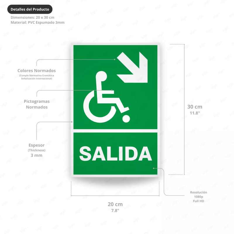 ‣ Rótulo de Ruta de Evacuación - Salida Personas Discapacita... | SIGO