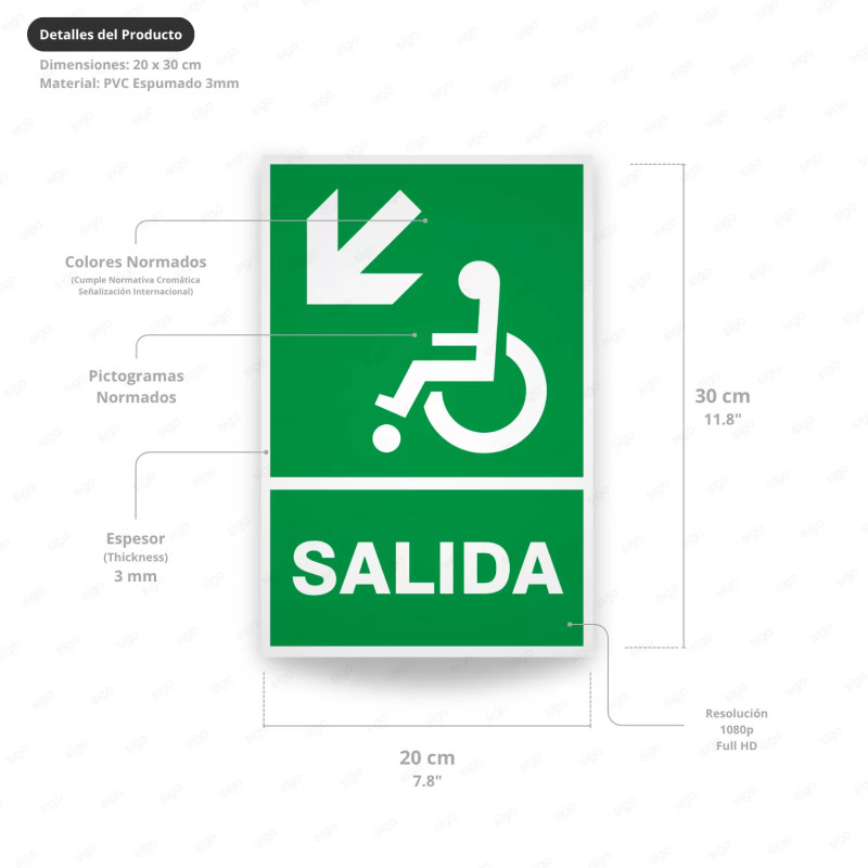‣ Rótulo de Ruta de Evacuación - Salida Personas Discapacita... | SIGO