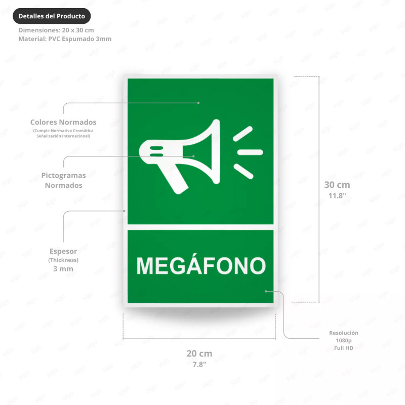 ‣ Rótulo de Ruta de Evacuación - Megáfono | SIGO