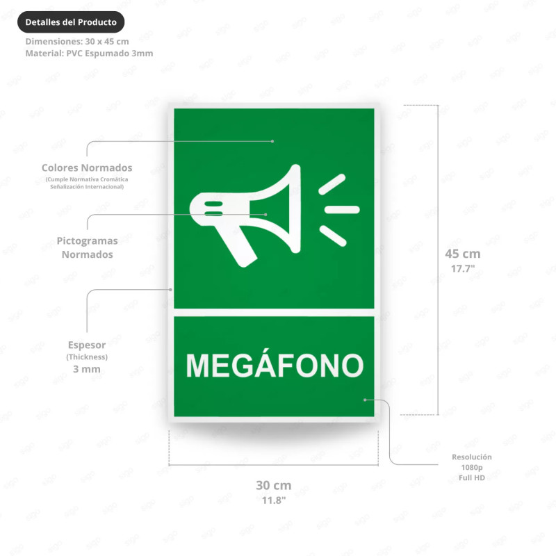 ‣ Rótulo de Ruta de Evacuación - Megáfono | SIGO