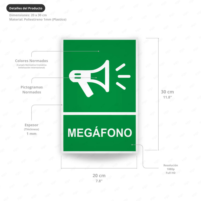 ‣ Rótulo de Ruta de Evacuación - Megáfono | SIGO