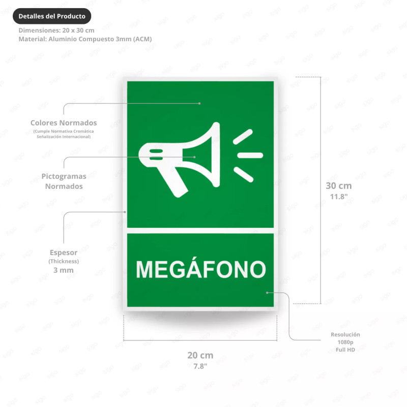 ‣ Rótulo de Ruta de Evacuación - Megáfono | SIGO