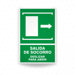 Rótulo de Ruta de Evacuación - Salida de Socorro Deslizar para Abrir lado derecho|Cod. EV-036