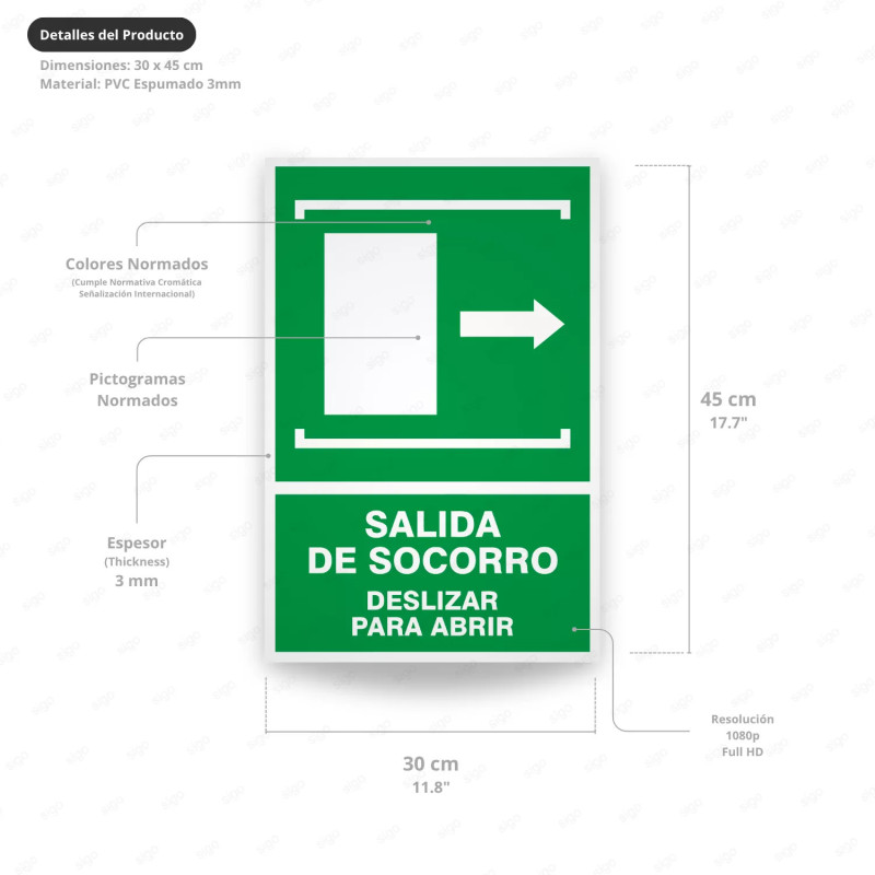 ‣ Rótulo de Ruta de Evacuación - Salida de Socorro Deslizar... | SIGO