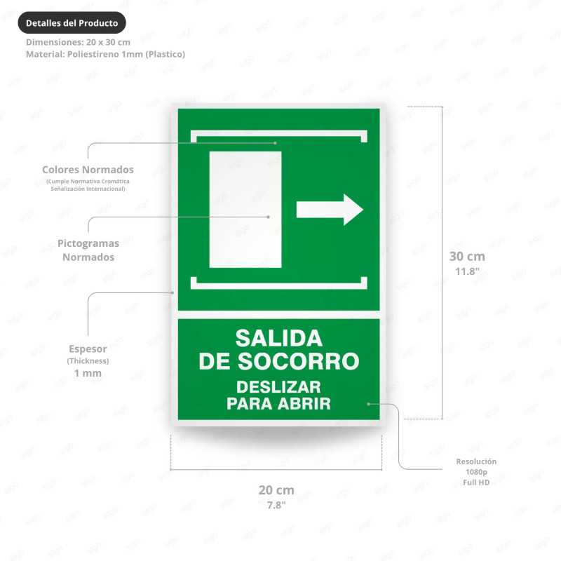 ‣ Rótulo de Ruta de Evacuación - Salida de Socorro Deslizar... | SIGO