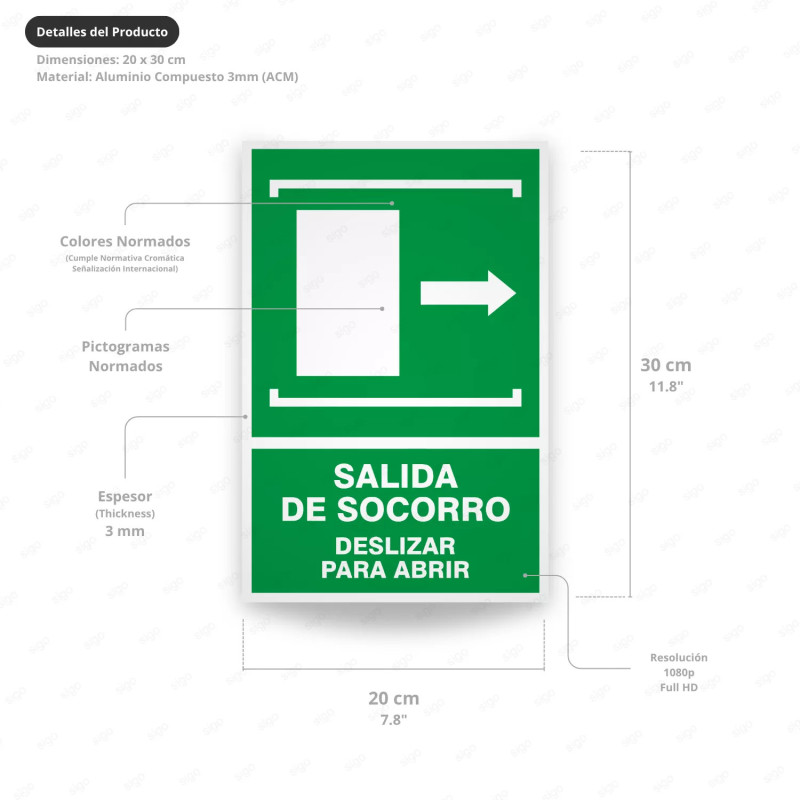 ‣ Rótulo de Ruta de Evacuación - Salida de Socorro Deslizar... | SIGO