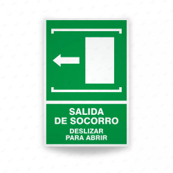 Rótulo de Ruta de Evacuación - Salida de Socorro Deslizar para Abrir lado izquierdo|Cod. EV-037