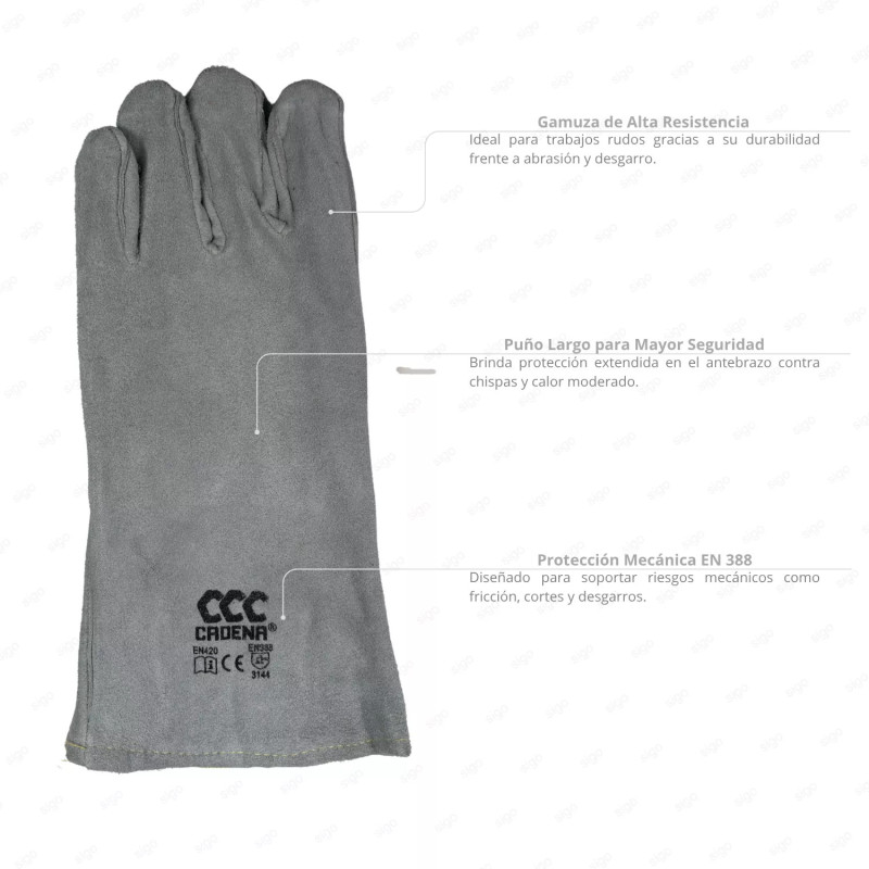 ‣ Guante para Soldador 14” de Gamuza Gris | SIGO