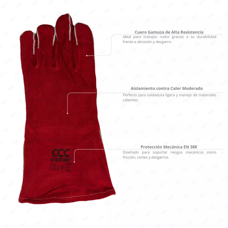 ‣ Guante para Soldador Rojo 14” resistente | SIGO