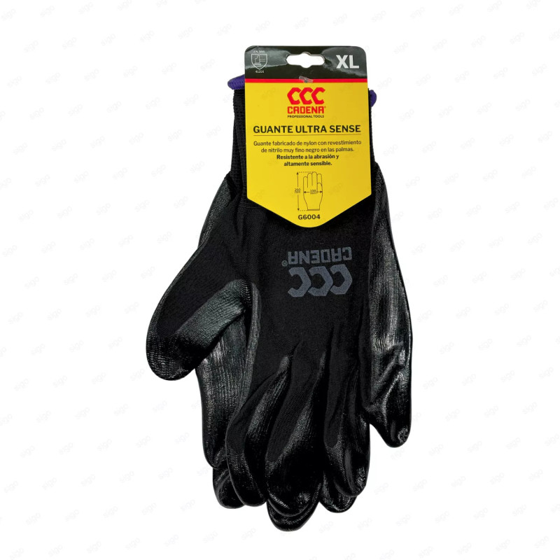Guante de nitrilo ultra sense negro-Cadena, Varias Tallas