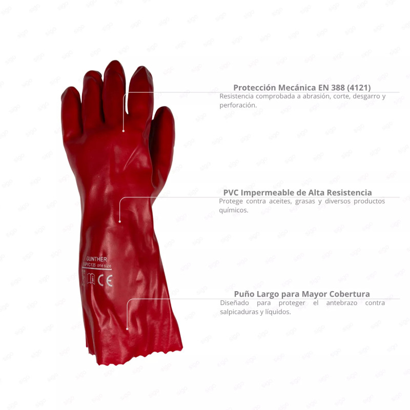 ‣ Guantes PVC Químicos Gunther talla 10” resistentes | SIGO