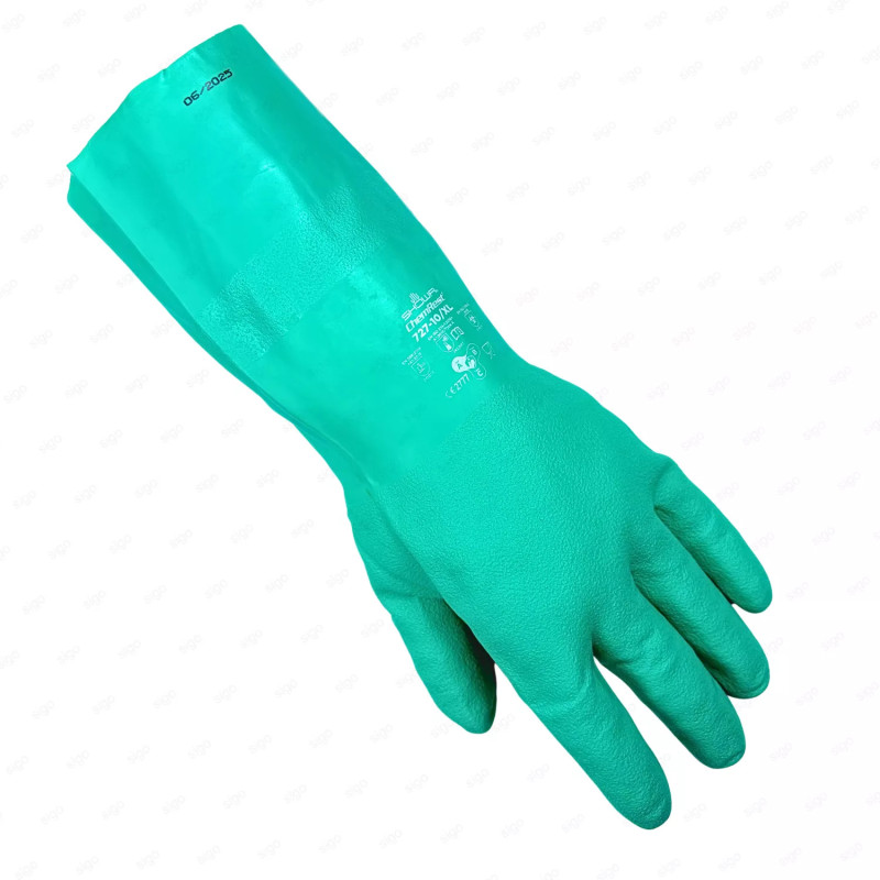 ‣ Guante de nitrilo liso clorinado resistente a químicos | SIGO