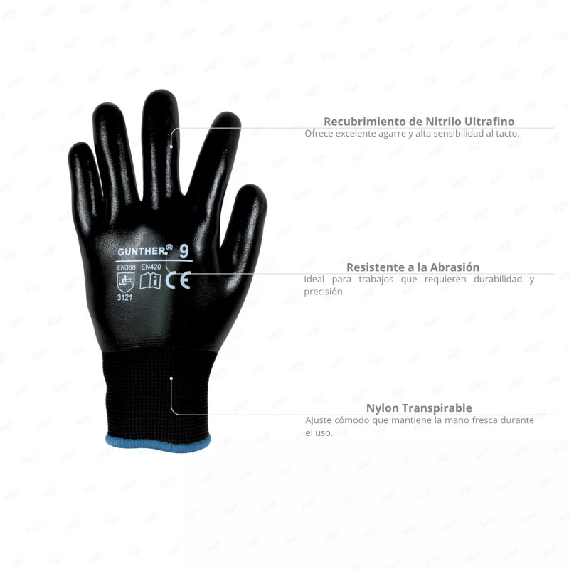 ‣ Guante de Nitrilo Liso Gunther resistente y preciso | SIGO
