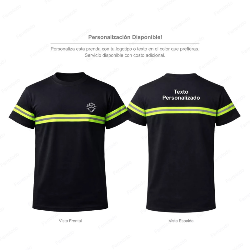 ‣ Playera de Trabajo Negra con Reflectivo Verde | Sin Marca