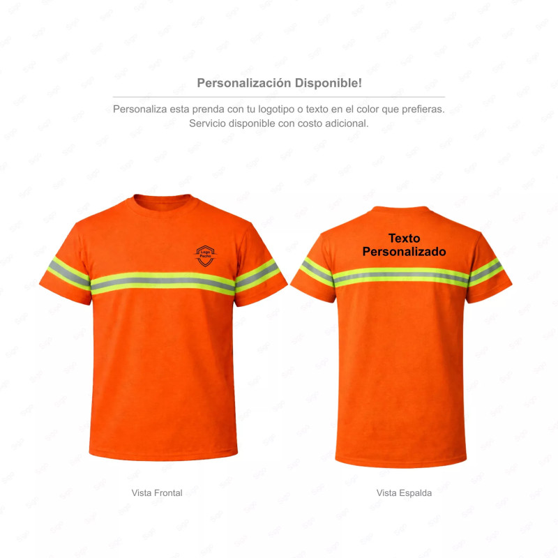 ‣ Playera de Trabajo Naranja... con Reflectivo Verde | Sin Marca