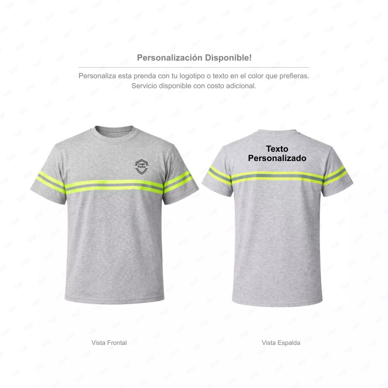 ‣ Playera Trabajo Gris con Reflectivo Verde | Sin Marca