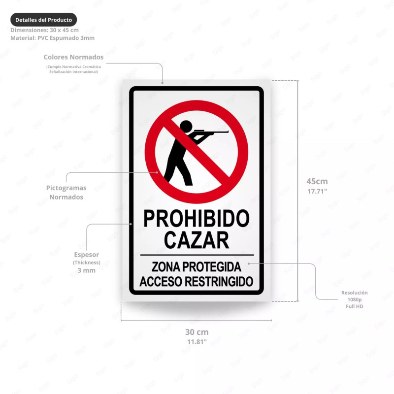 ‣ Rótulo Prohibido Cazar Zona Protegida Resistente | SIGO