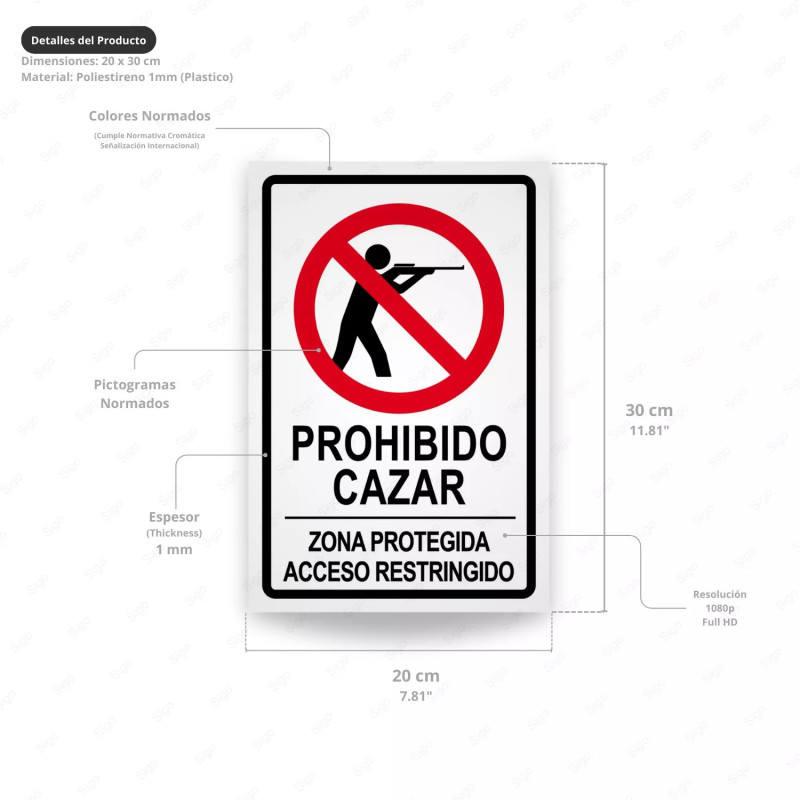 ‣ Rótulo Prohibido Cazar Zona Protegida Resistente | SIGO