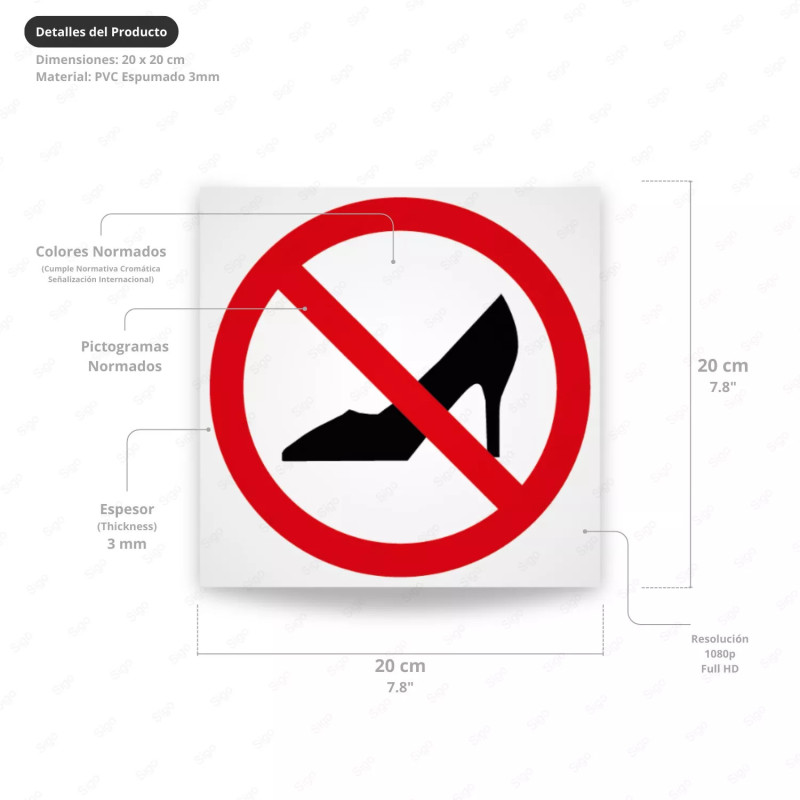 ‣ Prohibido usar tacones - Rótulo de Prohibición | SIGO