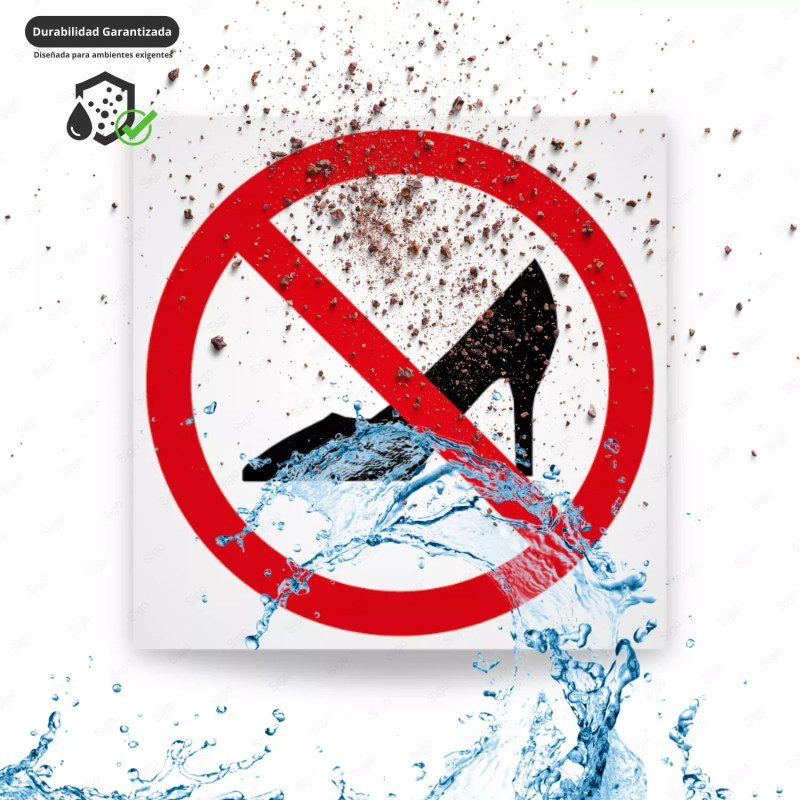 ‣ Prohibido usar tacones - Rótulo de Prohibición | SIGO