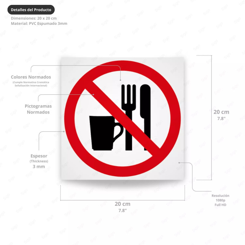 ‣ Rótulo Prohibición: No comer/beber aquí | SIGO