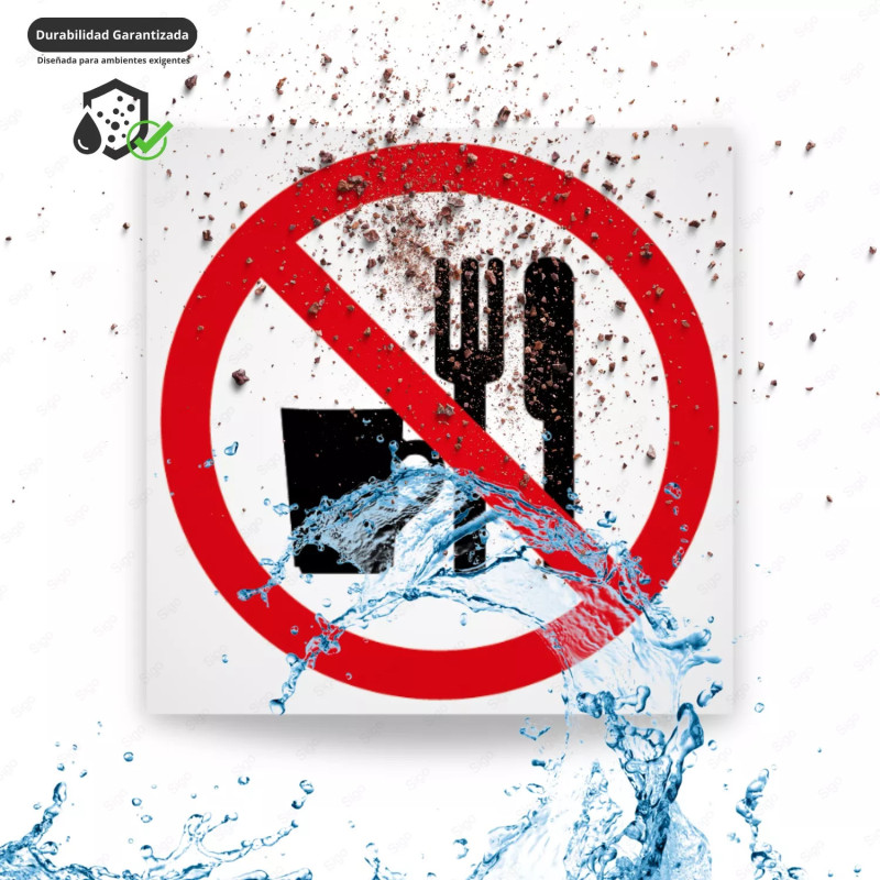 ‣ Rótulo Prohibición: No comer/beber aquí | SIGO