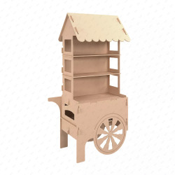 ‣ Exhibidor MDF tipo carreta con techo | SIGO