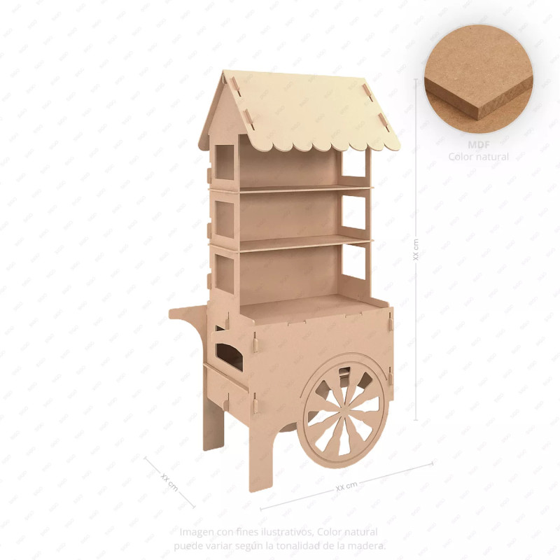 ‣ Exhibidor MDF tipo carreta con techo | SIGO