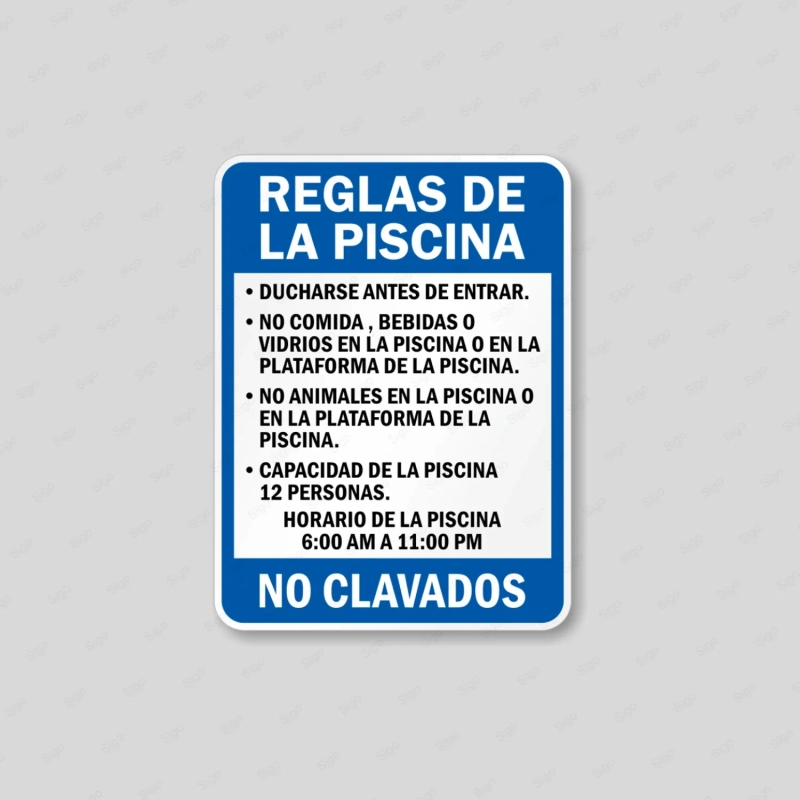 Rótulo Piscina - Reglas de la Piscina No Clavados |Cod. POOL - 16