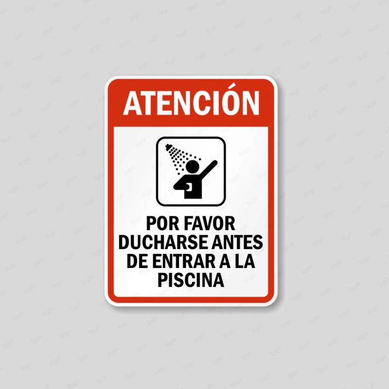 Rótulo Piscina - Atención Por Favor Ducharse Antes de Entrar a la Piscina |Cod. POOL - 17