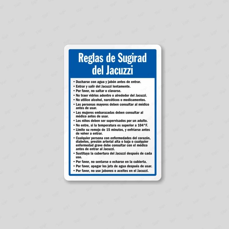 Rótulo Piscina - Reglas de Seguridad del Jacuzzi |Cod. POOL - 18