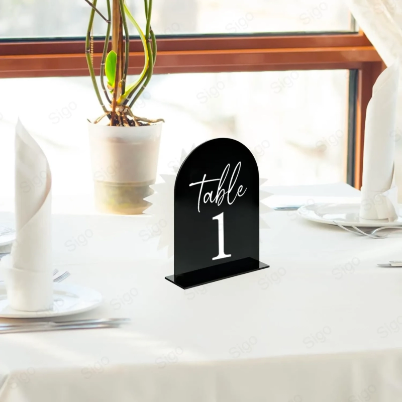 Letrero de Mesa en Forma de Arco con Soporte Acrílico Negro
