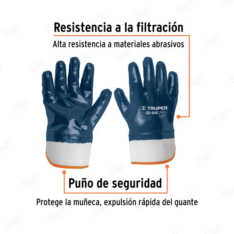 Guantes de Algodón Recubiertos de Nitrilo, Puño Seguridad, Protección de Manos