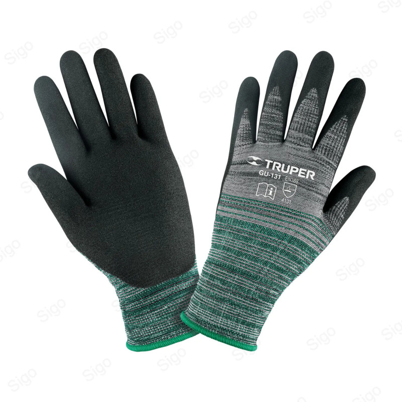 Guantes de Nylon Recubiertos de Nitrilo Arenoso, M, Truper