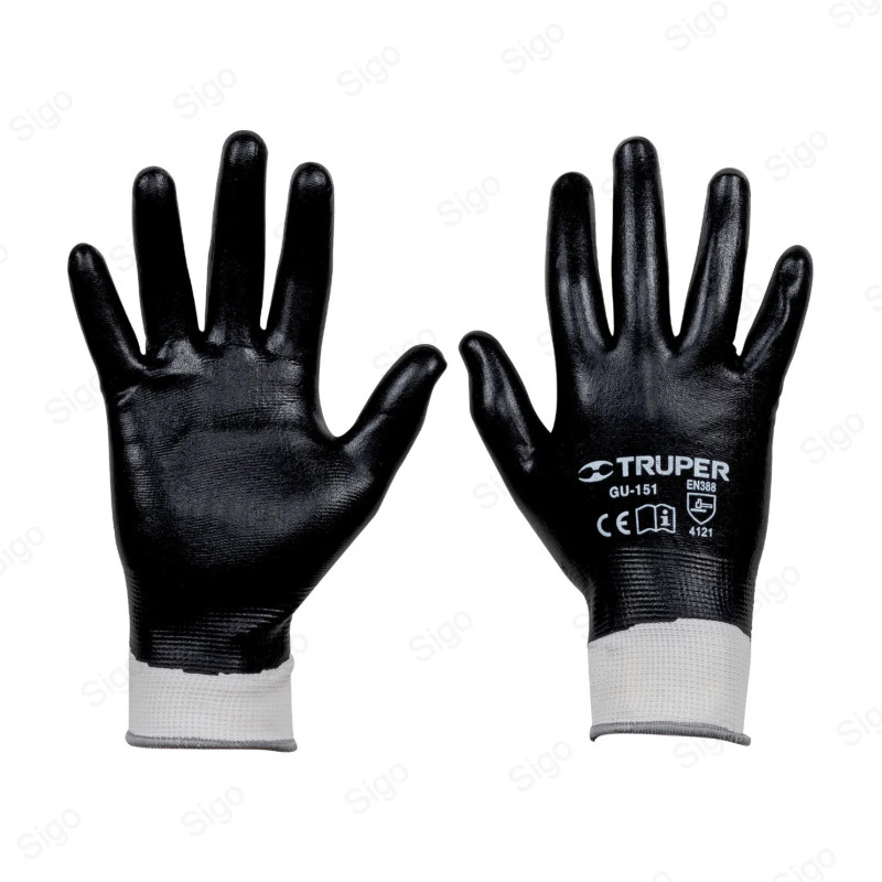 Guantes de Poliéster con Recubrimiento de Nitrilo, M, Truper, Protección de Manos