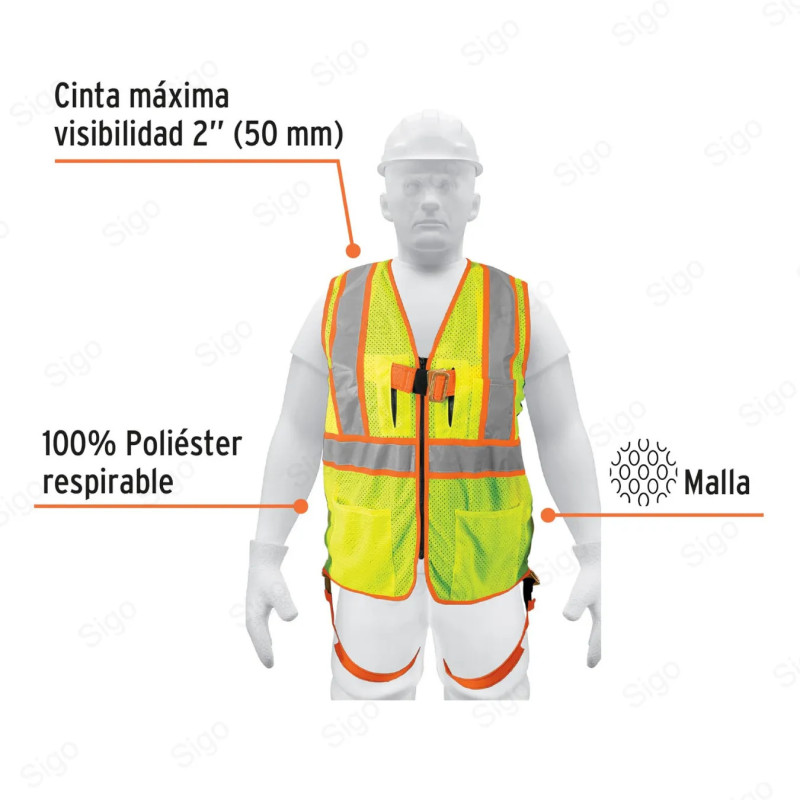 Chaleco Reflectivo de Seguridad para Arnés de Alta Visibilidad Verde, Chalecos Reflectivos